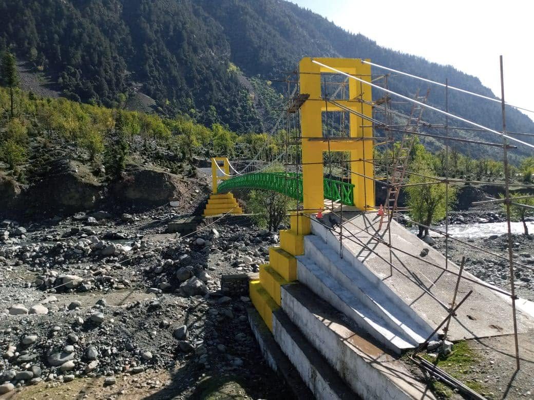 Suspension bridge over a mountain river in Swat built by HBS Builders